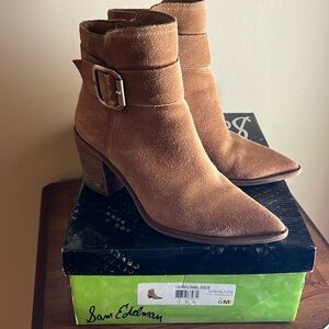 Sam Edelman Tan suede Ankle Boots with Buckle Detail and Medium Heel size 6